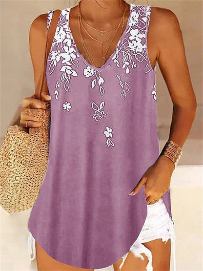 Women's Tank Top Camis Floral Casual Print Pink Sleeveless V Neck