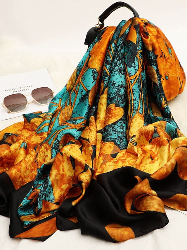 Women Silk Winter Scarf Fashion Print Lady Beach Shawl Scarves Hot Smooth Foulard Female Hijab - LuckyFash™