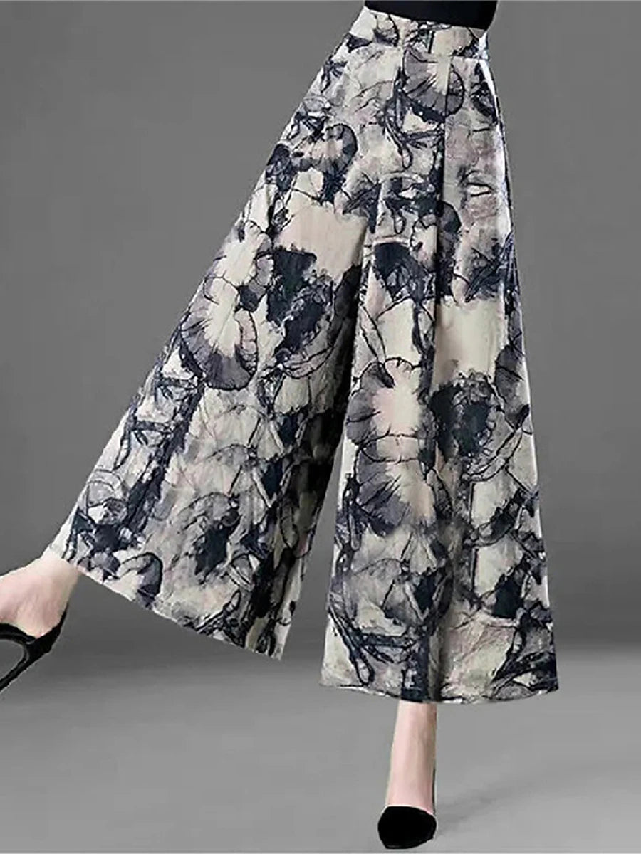 Women‘s Wide Leg Pants Floral Trousers Full Length Vacation Fashion Street Daily Blue flower Red flower M L Fall Winter