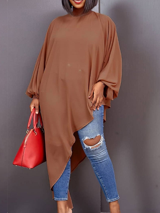 Women‘s Plus Size Curve T Shirt Dress Tee Dress Solid Color Turtleneck Ruched Long Sleeve Fall Spring Casual Maxi long Dress Casual Daily Dress