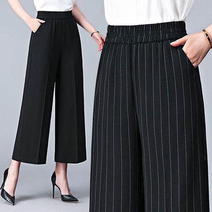 Women‘s Wide Leg Dress Work Pants Trousers Baggy Full Length Pocket Micro-elastic High Rise Streetwear Casual Street Black White XL 2XL Summer Spring