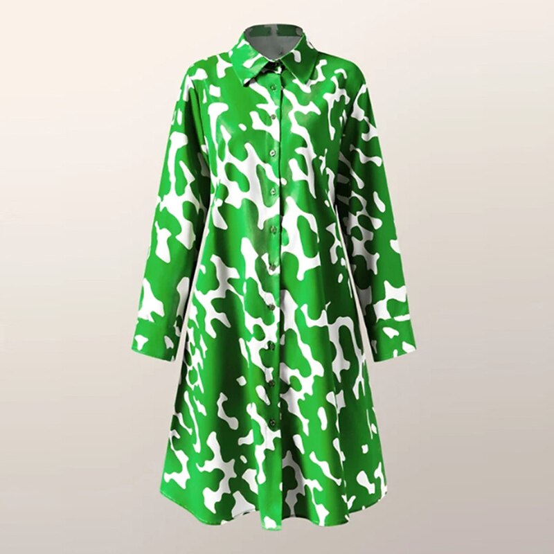 Women's Shirt Dress Casual Dress Shift Dress Midi Dress Outdoor Daily Going out Polyester Fashion Casual Shirt Collar Pocket Print Long Sleeve Spring 2023 Loose Fit Green Graphic Plaid Polka Dot S M