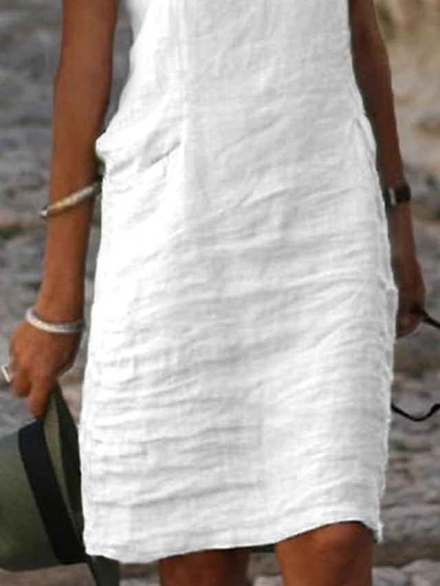 Women's Casual Dress Cotton Linen Dress Shift Dress Mini Dress Cotton Blend Modern Casual Outdoor Daily Vacation Halter Ruched Hollow Out Sleeveless Summer Spring 2023 Regular Fit Black White Blue - LuckyFash™