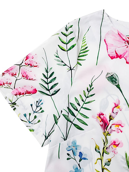 Women's Casual Dress T Shirt Dress Tee Dress Shift Dress Midi Dress White Yellow Pink Short Sleeve Floral Print Summer Spring V Neck Basic Vacation Summer Dress Spring Dress 2023 S M L XL XXL 3XL - LuckyFash™