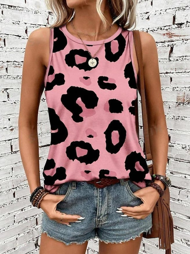 Women's Tank Top Vest Leopard Casual Print Pink Sleeveless Fashion Streetwear Crew Neck Summer