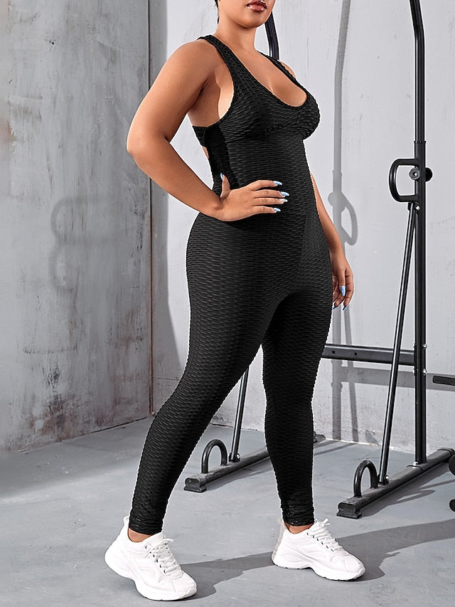 Women's Onesie Workout Sets Scrunch Butt Open Back Bodysuit Romper Clothing Suit Black White Spandex Yoga Fitness Gym Workout Tummy Control Butt Lift Power Flex Sleeveless Sport Activewear High - LuckyFash™