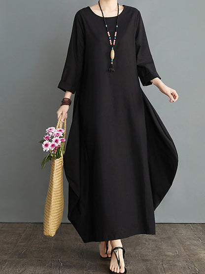 Women's White Dress Casual Dress Winter Dress Long Dress Maxi Dress Cotton Pocket Vacation Streetwear Crew Neck Long Sleeve Black White Red Color