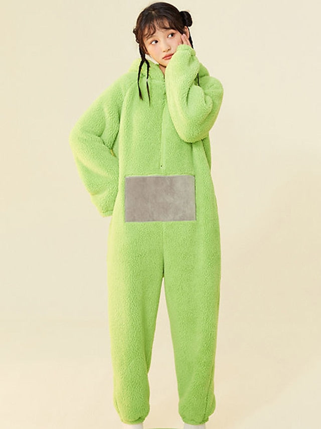 Adults' Kigurumi Pajamas Nightwear Alien Teletubbies Character Onesie Pajamas Flannel Cosplay For Men and Women Christmas Animal Sleepwear Cartoon Festival / Holiday Costumes - LuckyFash™