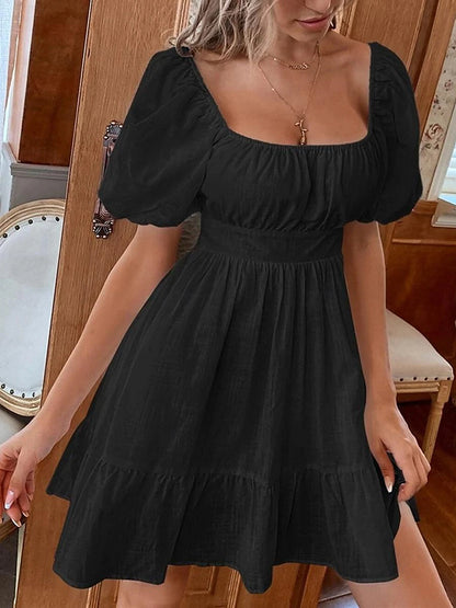 Women's White Dress Casual Dress Swing Dress Mini Dress Backless Bow Date Vacation Streetwear A Line Square Neck Short Sleeve Black White Color