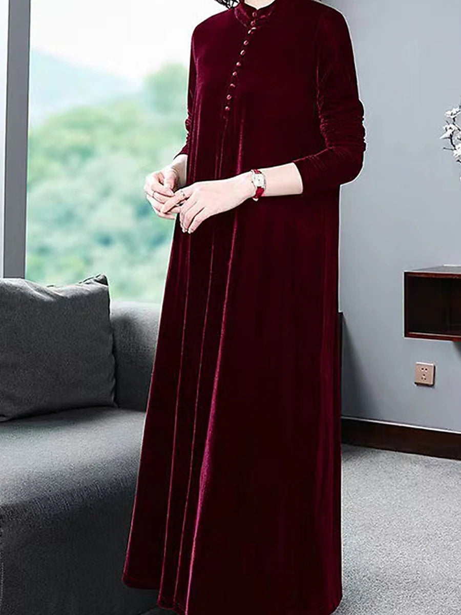 Women's Velvet Dress Prom Dress Party Dress Velvet Crew Neck Long Sleeve Vacation Black Wine Winter