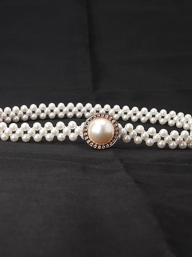 ladies pearl waist chain korean version rhinestone pearl decorative belt fashion sweet dress elastic belt women wholesale - LuckyFash™