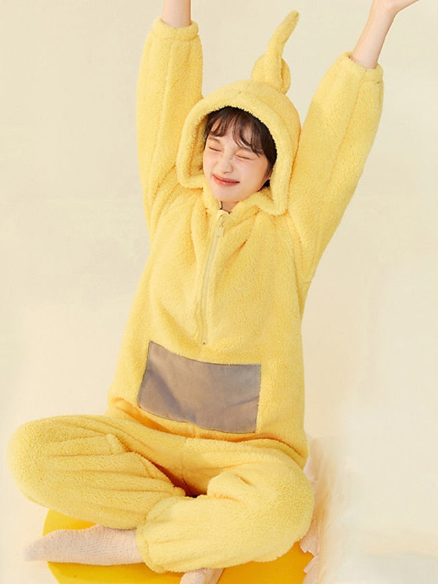 Adults' Kigurumi Pajamas Nightwear Alien Teletubbies Character Onesie Pajamas Flannel Cosplay For Men and Women Christmas Animal Sleepwear Cartoon Festival / Holiday Costumes - LuckyFash™