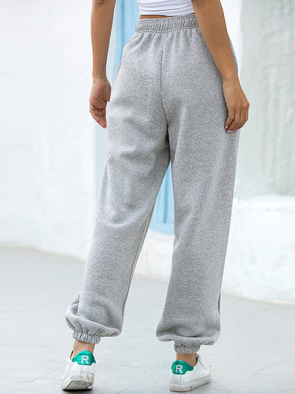 Women's Sweatpants Cotton Solid Color Black White Fashion High Waist Full Length Outdoor Street Fall Winter