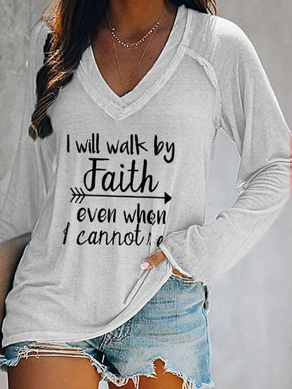 Women's T shirt Tee Text Valentine's Day Daily Weekend Print White Long Sleeve Basic V Neck Fall & Winter