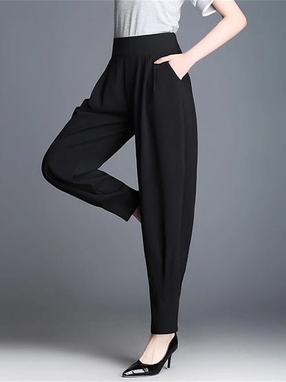 Women's Skinny Polyester Plain Black White Fashion High Waist Full Length Street Daily Wear Summer Fall