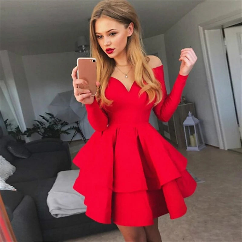 Women‘s Party Dress White Dress Black Red White Long Sleeve Pure Color Pleated Winter Fall Autumn Off Shoulder Party Winter Dress 2023 S M L XL XXL