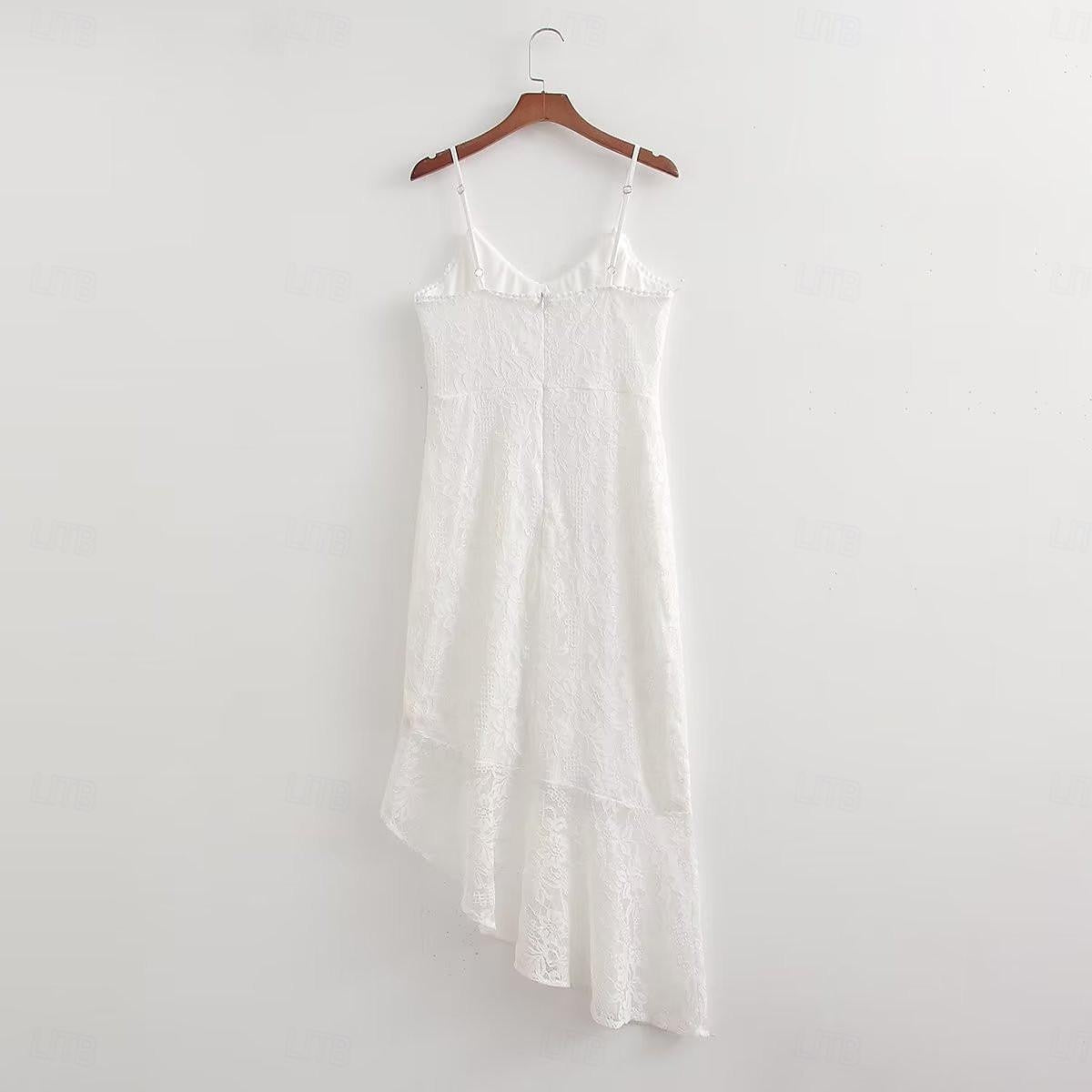 Women's White Dress Lace Dress Casual Dress Mini Dress Lace Backless Date Vacation Streetwear Sexy Strap Sleeveless White Color