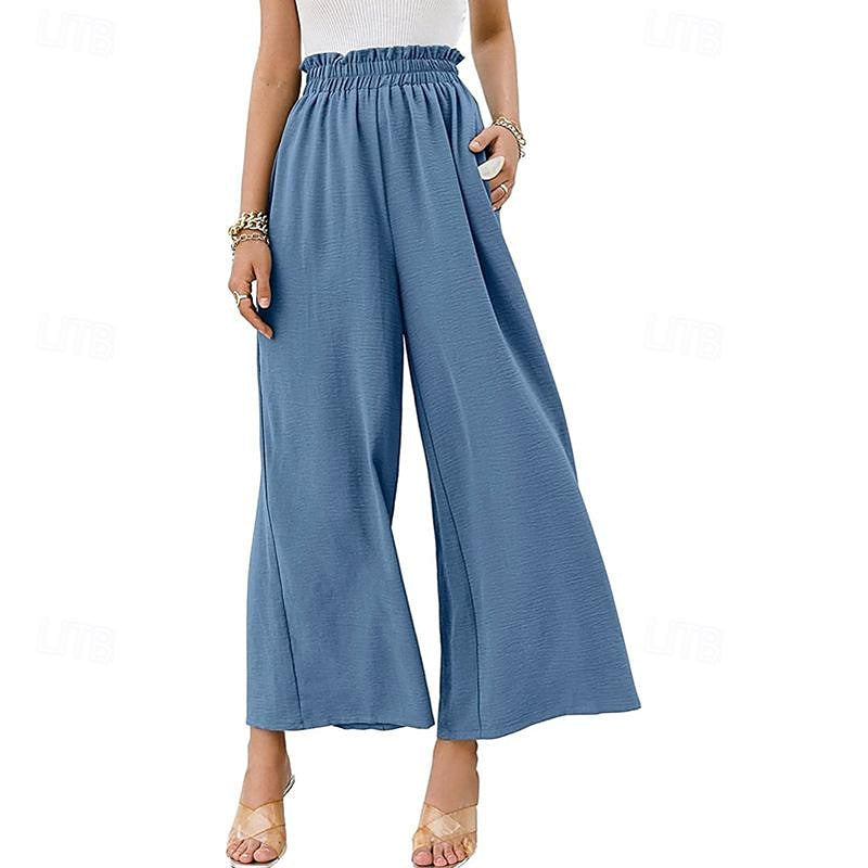 Women's Wide Leg Linen Cotton Blend Plain White Yellow Casual Daily Full Length Going out Weekend Spring & Summer