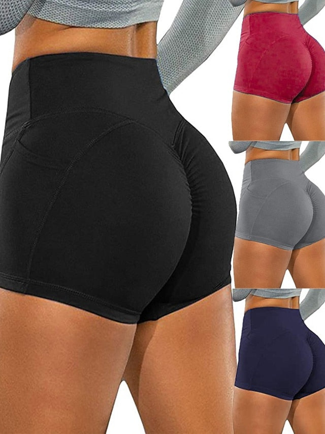 Women's Yoga Biker Shorts 3â€œ High Waist Gym Shorts Side Pockets Scrunch Butt Ruched Butt Lifting Tummy Control Butt Lift Yoga Fitness Gym Workout Shorts Sports Activewear Stretchy - LuckyFash™