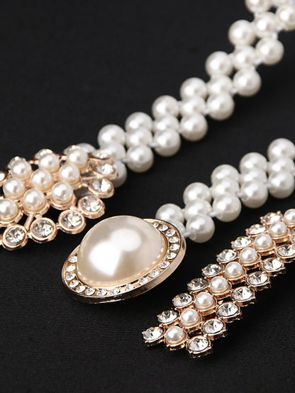 ladies pearl waist chain korean version rhinestone pearl decorative belt fashion sweet dress elastic belt women wholesale - LuckyFash™