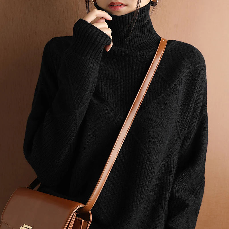 Women's Pullover Sweater Jumper Pullover Jumper Turtleneck Knit Polyester Knitted Drop Shoulder Fall Winter Outdoor Home Daily Stylish Basic Casual Long Sleeve Solid Color Argyle Black Yellow Camel S