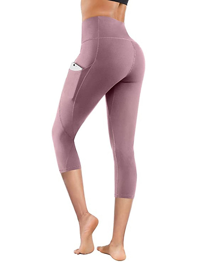 Women's Yoga Leggings Side Pockets Tummy Control Butt Lift High Waist Yoga Fitness Gym Workout Capri Leggings Black Pink Grey Sports Activewear High Elasticity - LuckyFash™