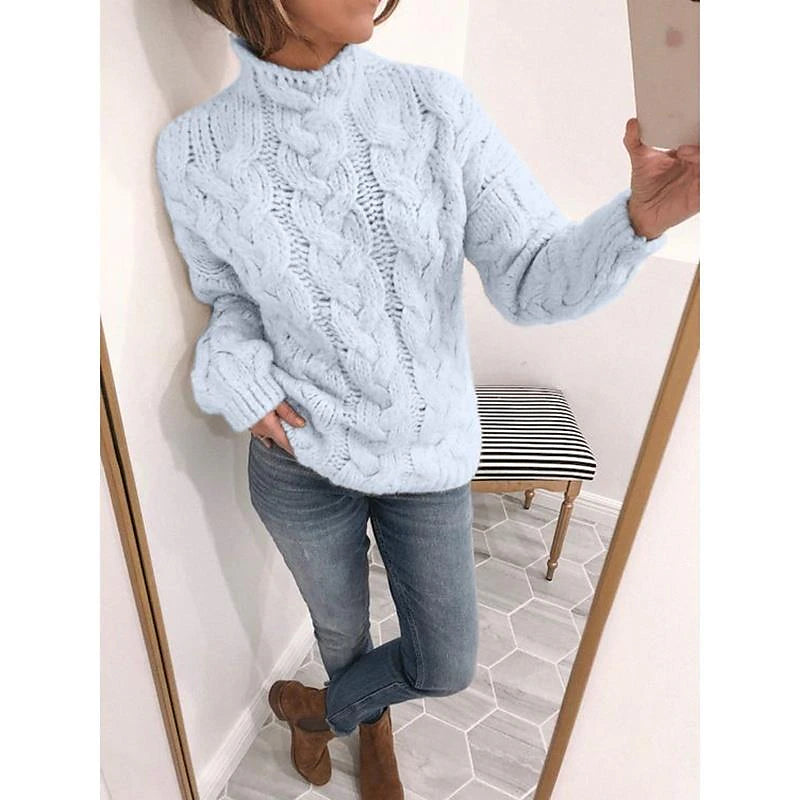 Women's Pullover Sweater Knitted Solid Color Basic Casual Chunky Long Sleeve Sweater Cardigans Turtleneck Fall Winter Yellow Blushing Pink Gray