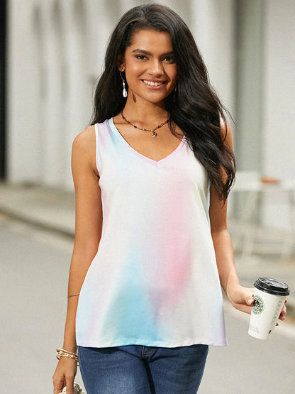 Women's Tank Top Butterfly Tie Dye Vacation Print Fuchsia Sleeveless Stylish V Neck Summer