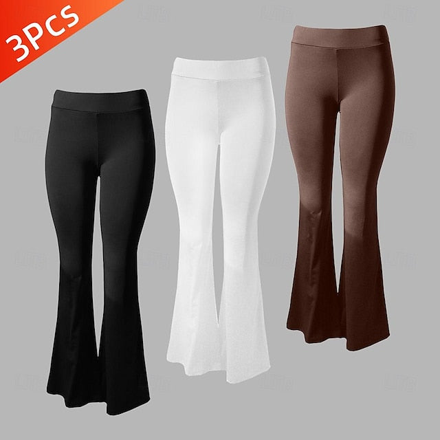 Women‘s Casual / Sporty Athleisure Flare Chinos Bell Bottom Wide Leg Full Length Dress Pants Weekend Yoga Stretchy Plain Comfort Mid Waist Slim White Black Blue Wine Coffee S M L XL