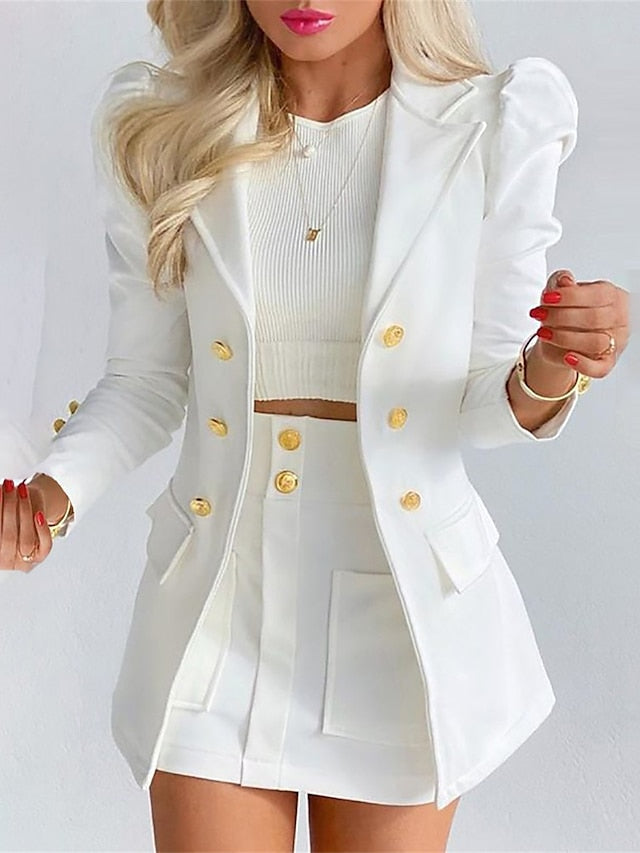 Women's Suits Office Work Daily Wear Spring Fall Regular Coat Regular Fit Windproof Breathable Stylish Contemporary Modern Style Jacket Long Sleeve Solid Color with Pockets Cutout Black White Yellow - LuckyFash™