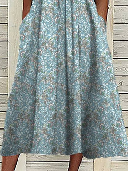 Women's Casual Dress Summer Dress Print Dress Graphic Floral Ruched Button V Neck Midi Dress Fashion Mature Daily Vacation Short Sleeve Regular Fit Blue Dark Blue Summer Spring S M L XL XXL - LuckyFash™
