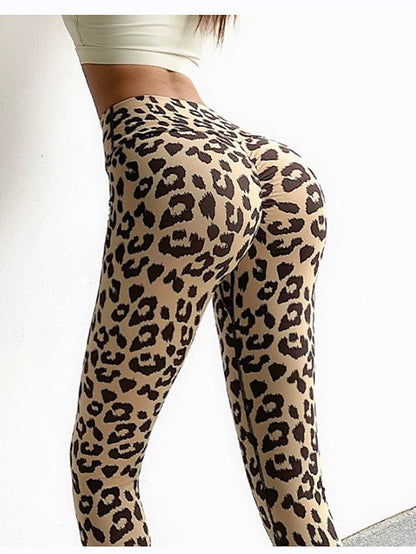 Women's Tights Polyester Leopard Black White Yoga Ankle-Length Yoga