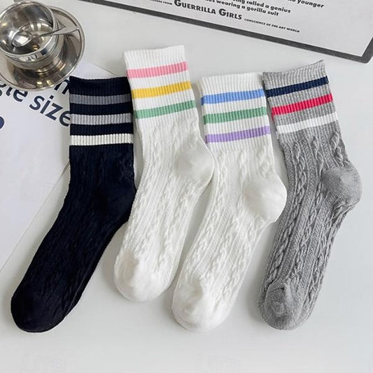 4 Pairs Women's Crew Socks Work Daily Holiday Retro Polyester Casual Lolita Vintage Retro Casual Sports Socks