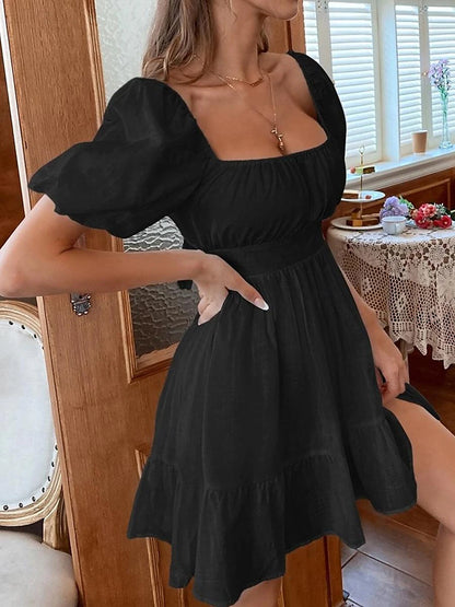 Women's White Dress Casual Dress Swing Dress Mini Dress Backless Bow Date Vacation Streetwear A Line Square Neck Short Sleeve Black White Color