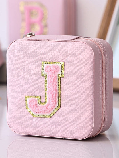 Initial J Glitter Chenille Pink Jewelry Organizer