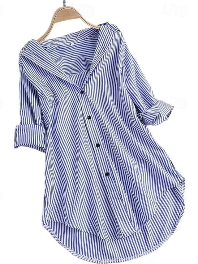 Women's Shirt Blouse Striped Daily Button Print Black Long Sleeve Casual Shirt Collar Spring &  Fall