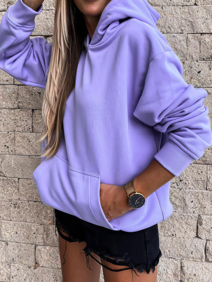 Hoodies - Long Sleeve Solid Pocket Hedging Hoodies - MsDressly