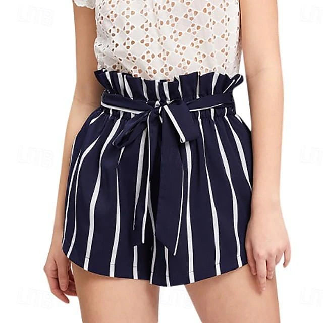 Women's Shorts Polyester Striped Black Blue Casual Daily Short Weekend Summer