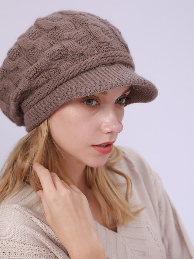 Warm Knitting Beret Hat Winter Women Solid Cap Outdoor Windproof Ear Protection Skiing Hiking Girls Caps - LuckyFash™