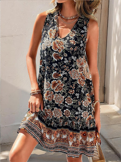 Women's Slip Dress Floral Plants Ruffle V Neck Mini Dress Bohemia Holiday Date Sleeveless Summer