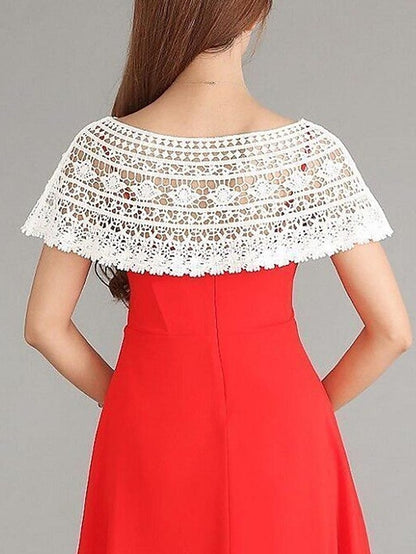 Women's Shrug Jumper Crochet Knit Cropped Lace Trims Hole Solid Color Crew Neck Stylish Elegant Outdoor Date Summer Spring Splash #shawl 980 Big leaf #shawl 988 21*9.5*10.5 - LuckyFash™