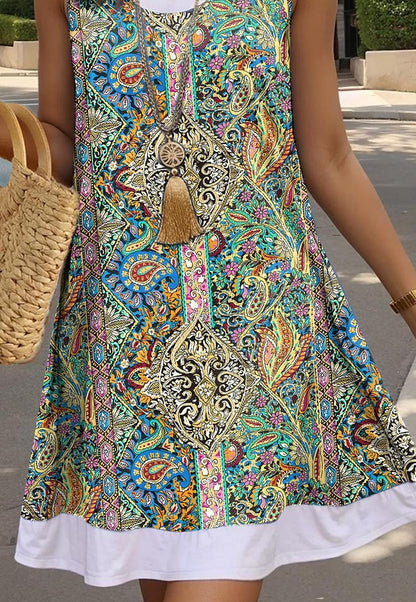 Women's Tank Dress Paisley Print Crew Neck Mini Dress Bohemia Vintage Vacation Sleeveless Summer