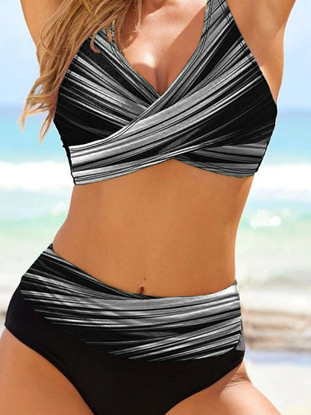 Women's Swimwear Bikini Suits 2 Piece Normal Swimsuit Open Back Printing High Waisted Animal Green Blue Gray Fuchsia V Wire Bathing Suits New Vacation Fashion / Sexy / Modern / Padded Bras - LuckyFash™