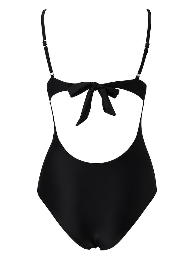 Women's Swimwear One Piece Monokini Bathing Suits Normal Swimsuit Mesh Tummy Control Open Back Pure Color Black Wine Navy Blue Blue Strap Bathing Suits Sexy Vacation Fashion - LuckyFash™