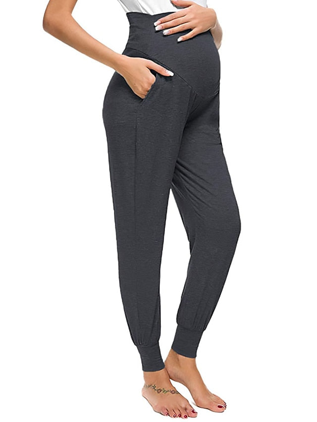 Womenâ€˜s Yoga Pants Maternity Pants Activewear Yoga Style High Waist Quick Dry Gym Workout Dance Pants Bottoms Dark Grey Black Green Sports Activewear Micro-elastic - LuckyFash™