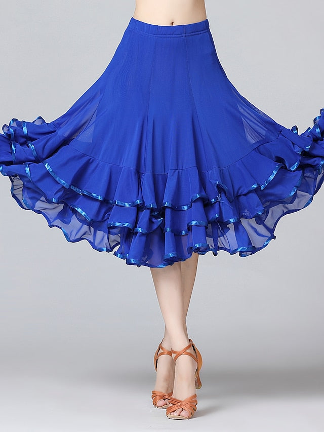 Ballroom Waltz Modern Dancing Latin Dance Skirts Pleats Cascading Ruffles Wave-like Women's Training Performance Natural Mesh Milk Fiber - LuckyFash™