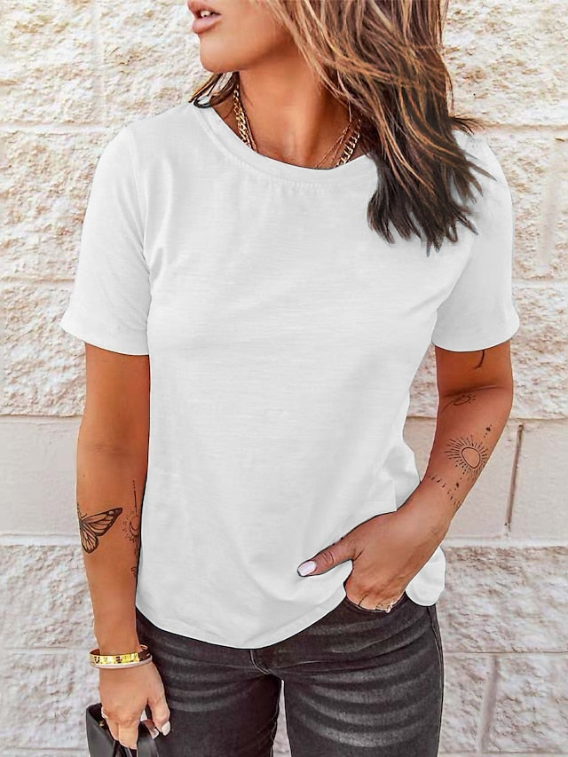 Women's T shirt Tee Cotton 100% Cotton Plain Casual Daily Weekend Black Short Sleeve Vintage Basic Classic Round Neck Summer Spring