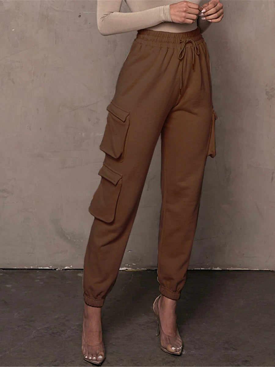 Women‘s Cargo Khaki Pants Trousers Full Length Cotton Micro-elastic High Waist Fashion Streetwear Street Daily Apple Green Black S M Fall Winter