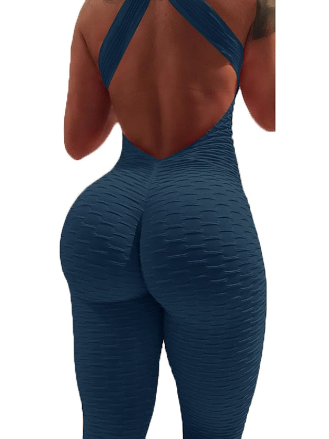 Women's Onesie Workout Sets Scrunch Butt Open Back Bodysuit Romper Clothing Suit Black White Spandex Yoga Fitness Gym Workout Tummy Control Butt Lift Power Flex Sleeveless Sport Activewear High - LuckyFash™
