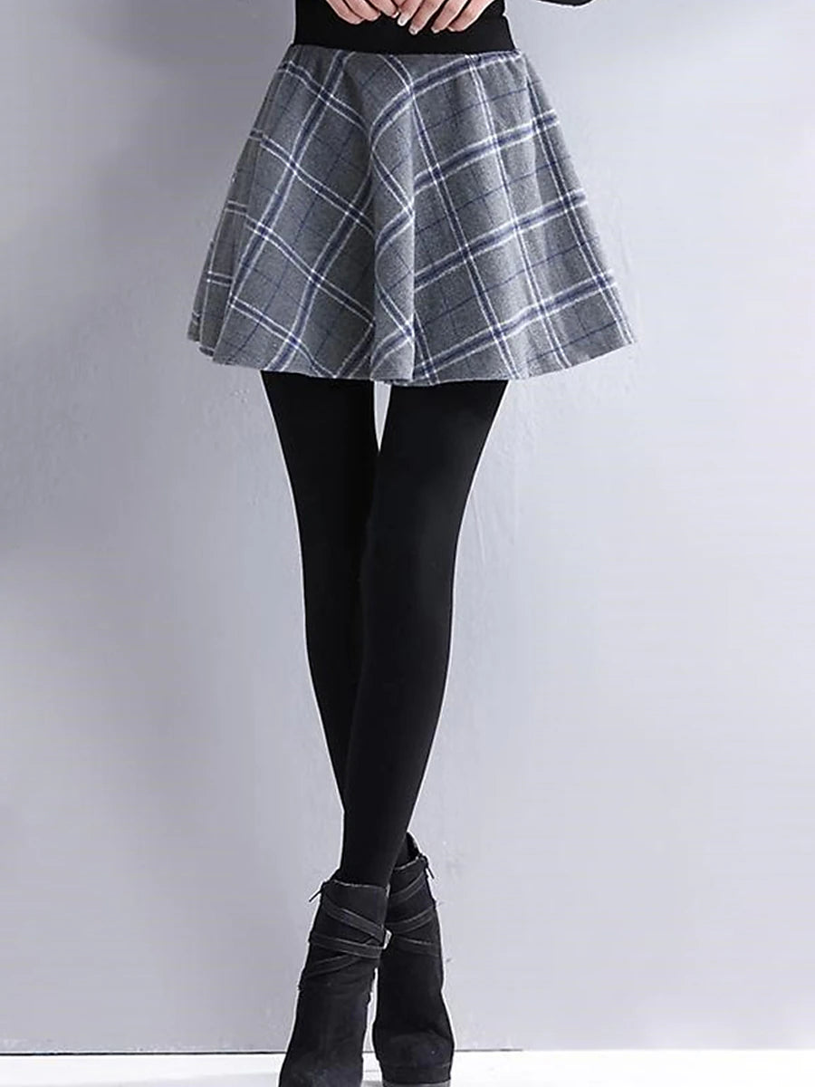 Women's Skort Polyester Plaid Plaid gray Checkered black Fashion High Waist Full Length Valentine's Day Street Fall Winter